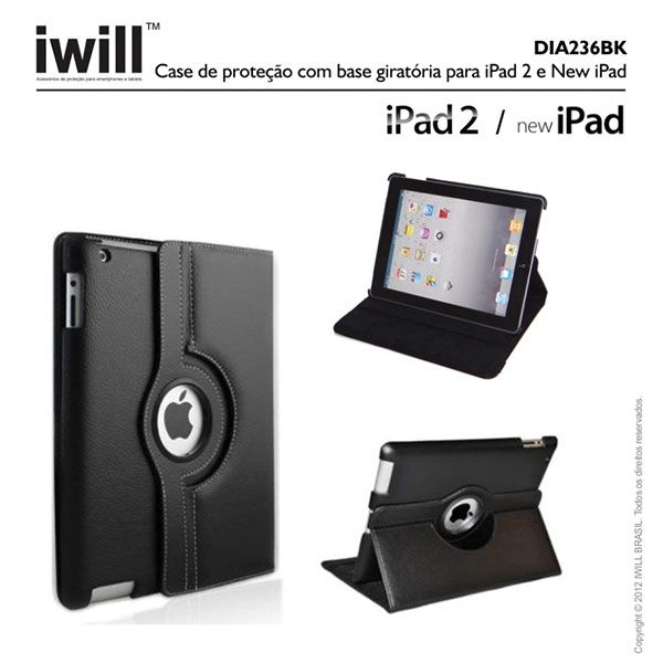 Capa para iPad Couro com base Giratória 360ºPT- Iwill Brasil